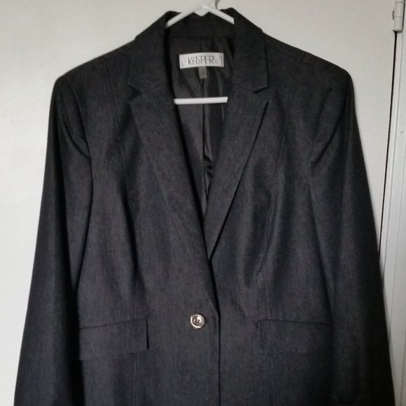 Kasper Large Gray Denim Blazer /Jacket 14P - Picture 1 of 11